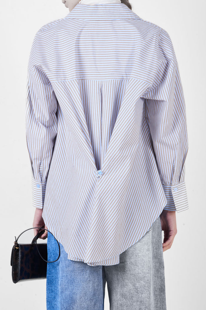 Striped printed button front collared long sleeve relaxed fit shirt wholesale