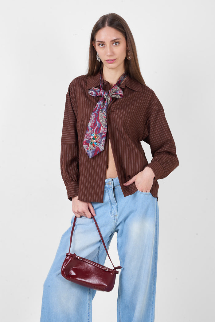 Striped printed button front collared long sleeve relaxed shirt wholesale