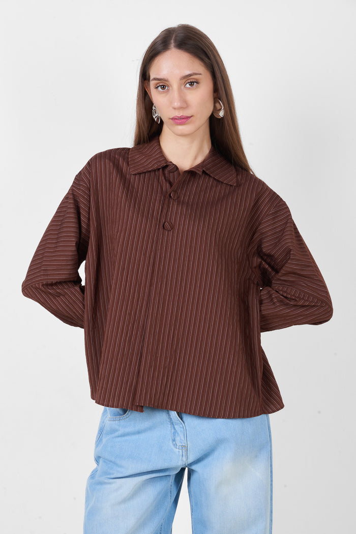 Striped printed button front collared long sleeve relaxed shirt wholesale