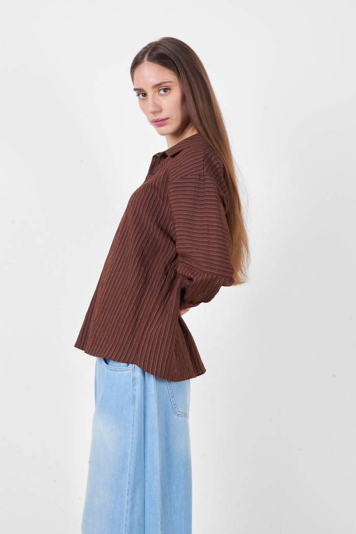 Striped printed button front collared long sleeve relaxed shirt wholesale