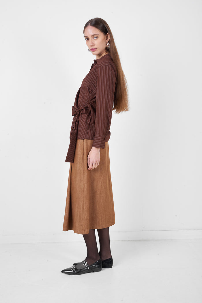 Striped printed tie front collared long sleeve fitted shirt wholesale