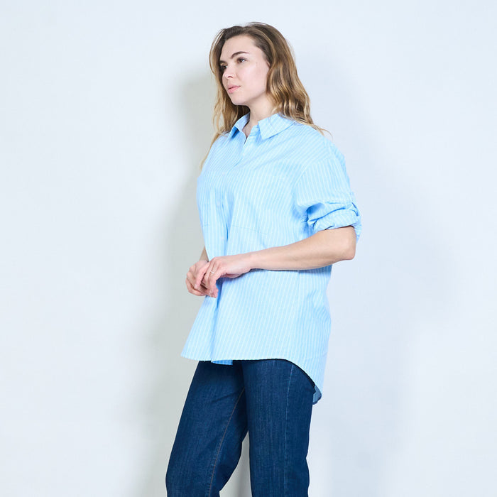 Striped structured pocket detail roll sleeve shirt wholesale