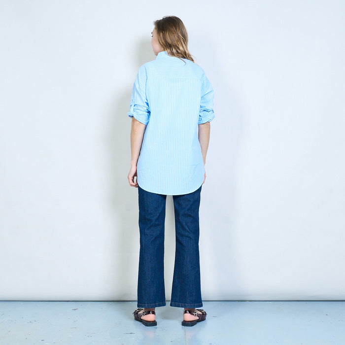 Striped structured pocket detail roll sleeve shirt wholesale