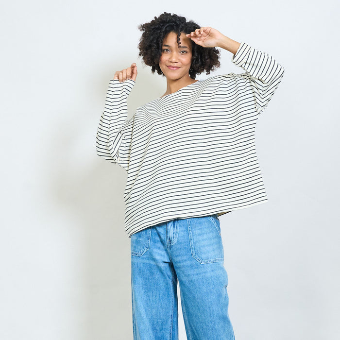 Striped v-neck relaxed fit blouse wholesale