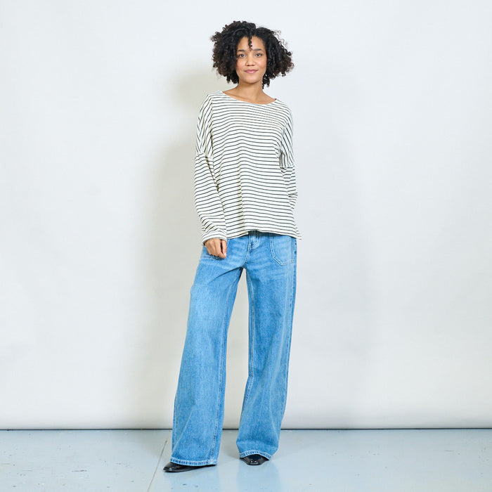 Striped v-neck relaxed fit blouse wholesale