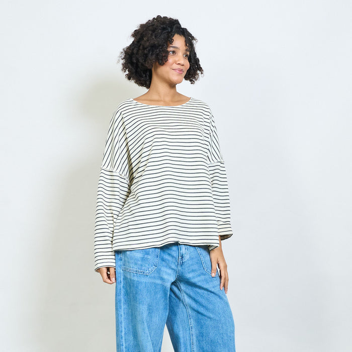 Striped v-neck relaxed fit blouse wholesale