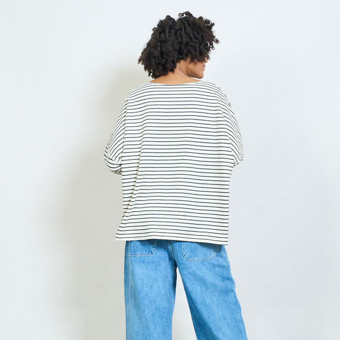 Striped v-neck relaxed fit blouse wholesale