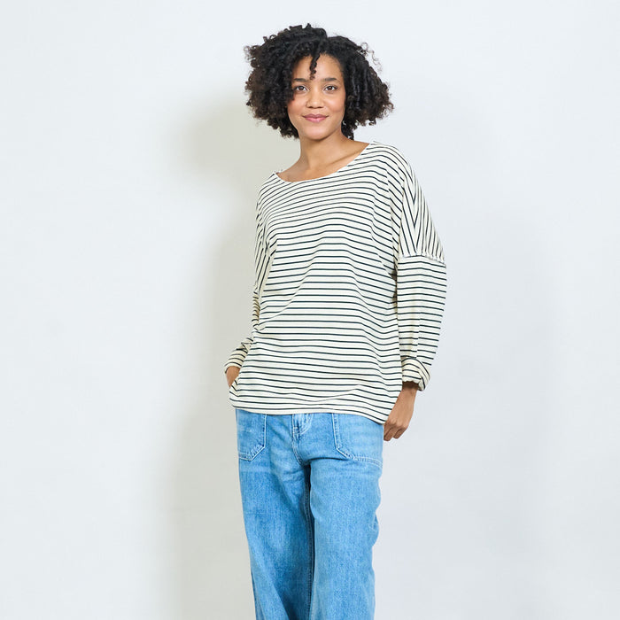Striped v-neck relaxed fit blouse wholesale