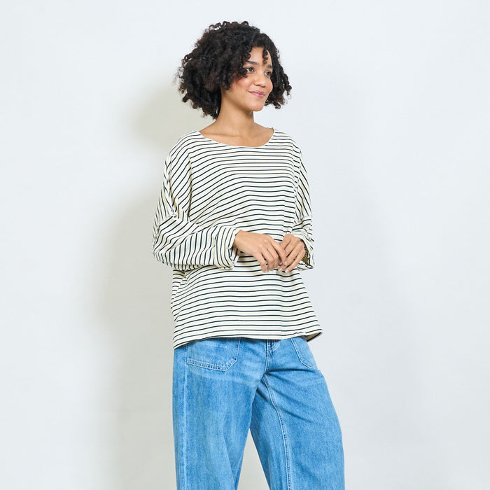 Striped v-neck relaxed fit blouse wholesale