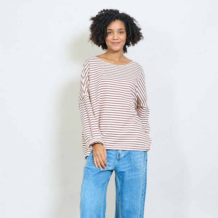 Striped v-neck relaxed fit blouse wholesale