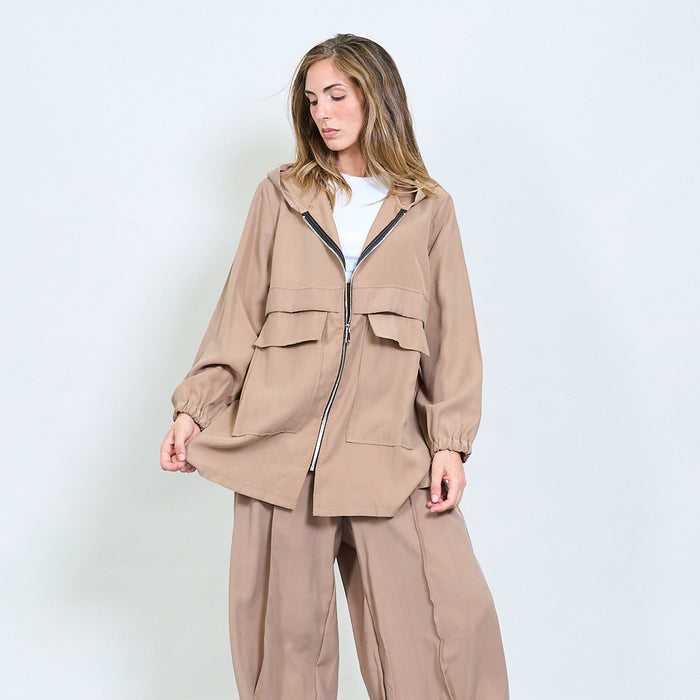 Structured utility zip jacket with hood wholesale