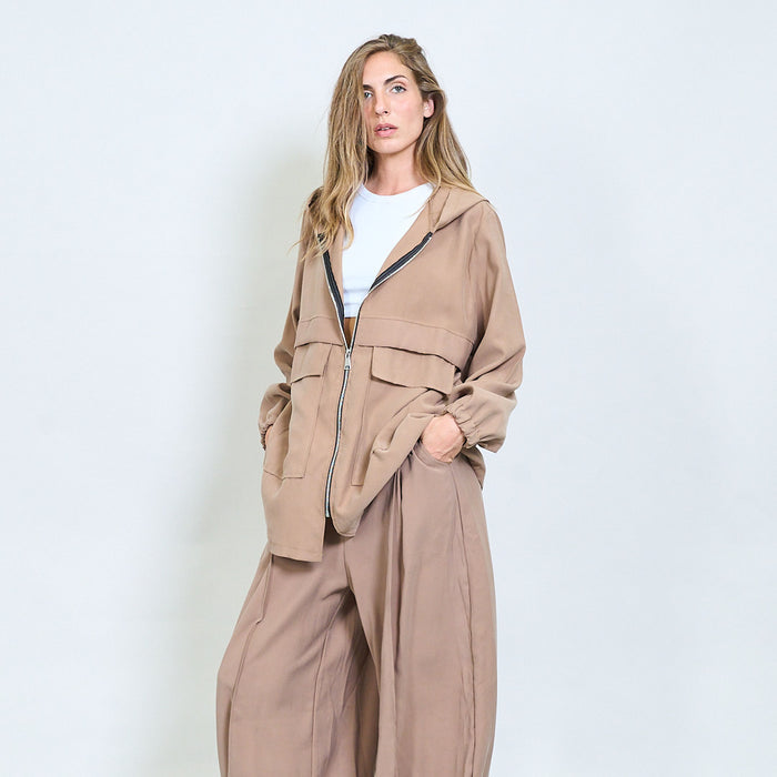 Structured utility zip jacket with hood wholesale