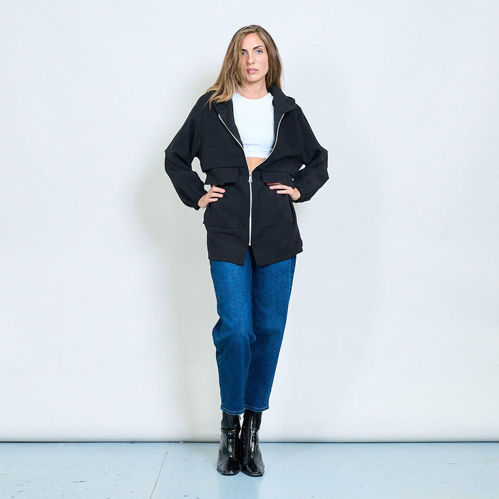Structured utility zip jacket with hood wholesale