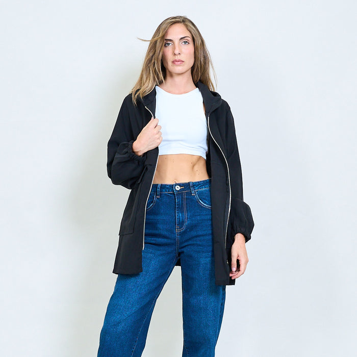 Structured utility zip jacket with hood wholesale