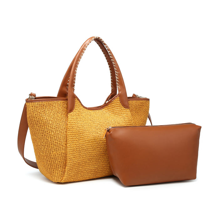 Structured woven tote bag with stitched handle detail wholesale