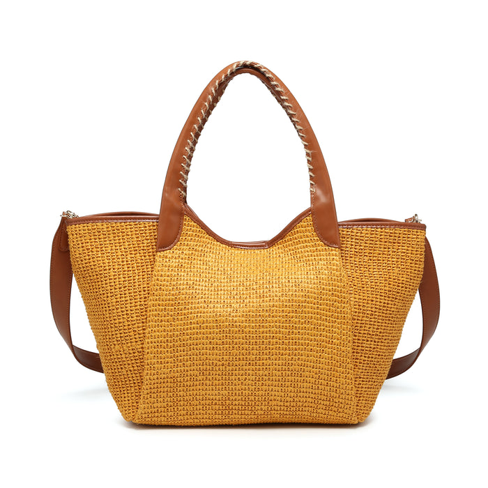 Structured woven tote bag with stitched handle detail wholesale