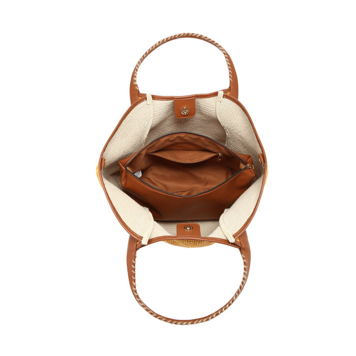 Structured woven tote bag with stitched handle detail wholesale
