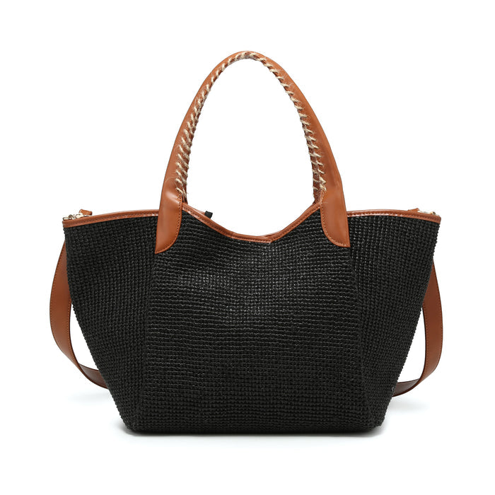Structured woven tote bag with stitched handle detail wholesale
