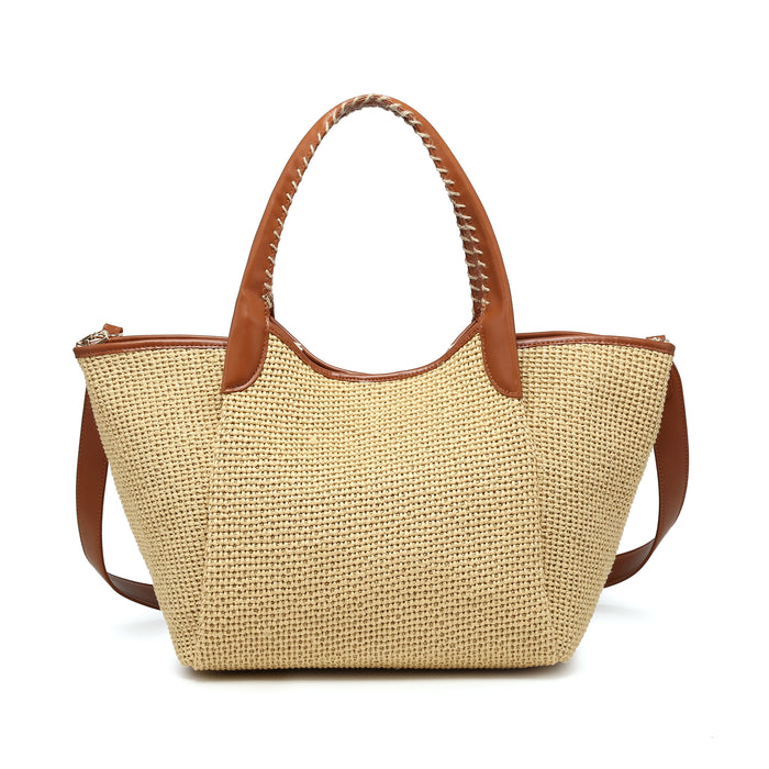 Structured woven tote bag with stitched handle detail wholesale