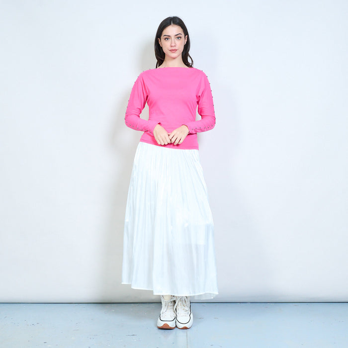 Stud detail sleeve boat neck fitted top wholesale