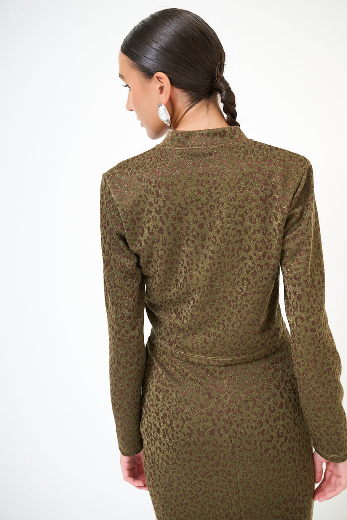 Subtle leopard print cropped button-down blazer top wholesale