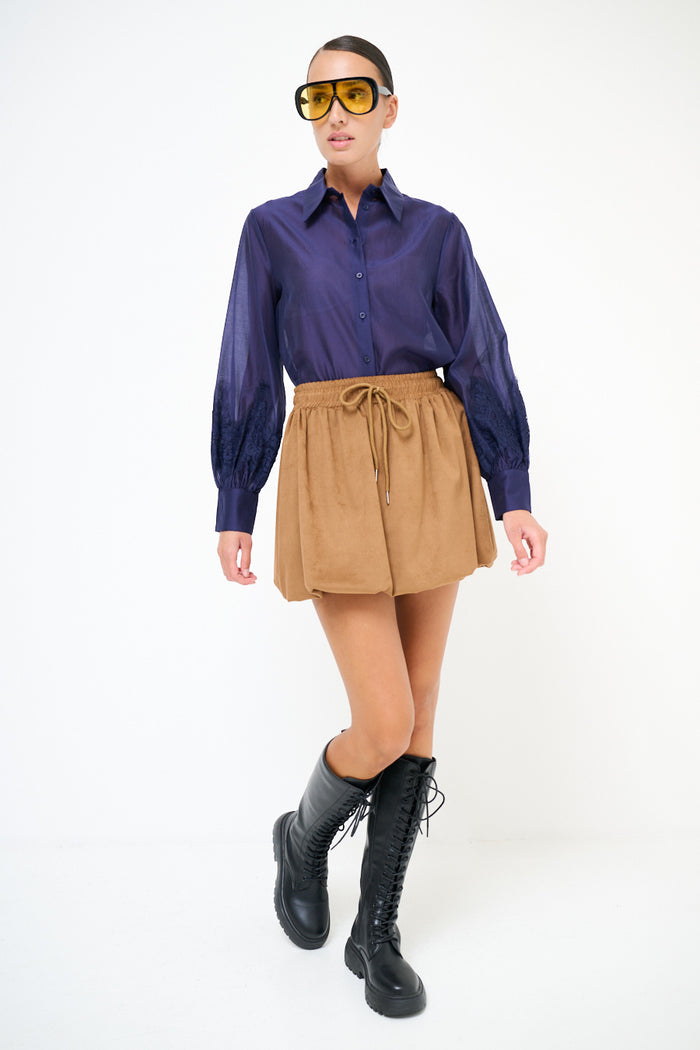 Suede-effect drawstring mini skirt wholesale