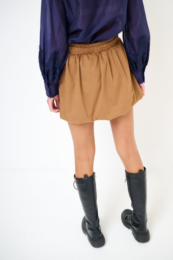 Suede-effect drawstring mini skirt wholesale