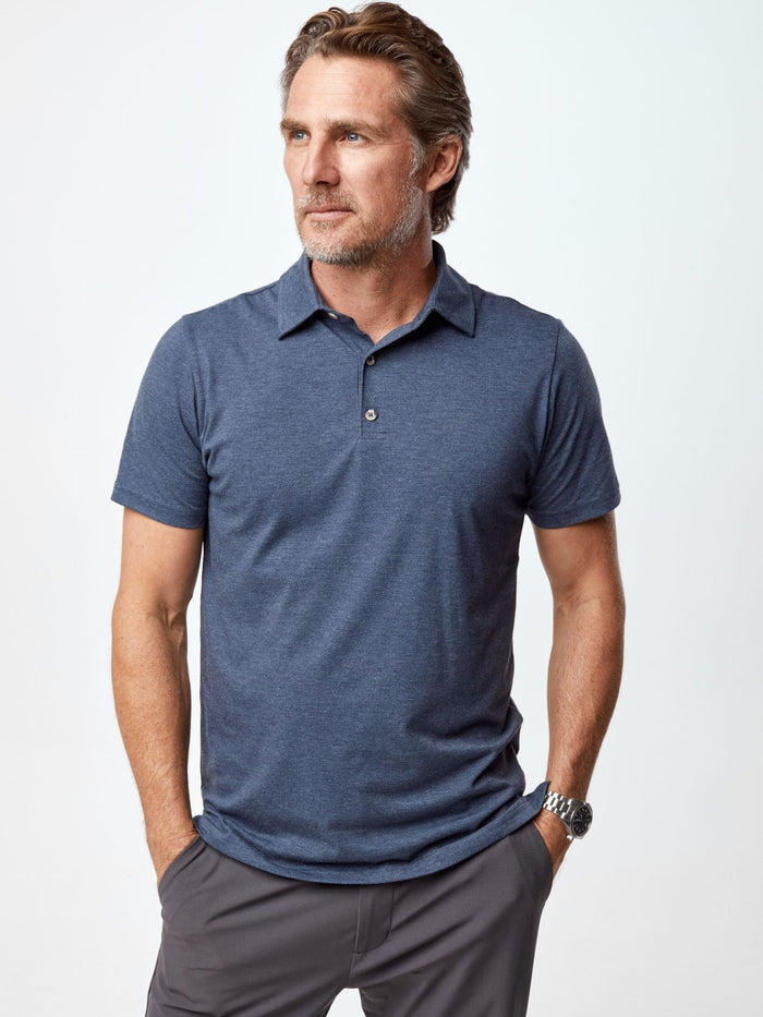 Ariel is 6'1, 175lbs and wears a size M # Spring Essentials Member Polo 5-Pack with Navy | Fresh Clean Threads