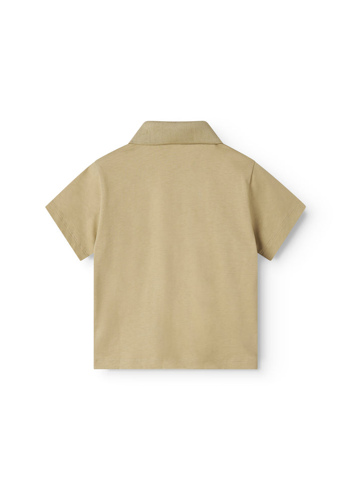 Short beige polo t-shirt for children with collar and button-up