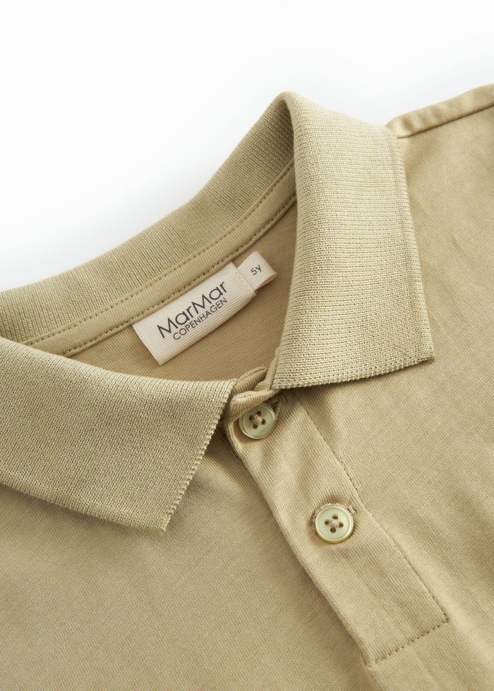 Short beige polo t-shirt for children with collar and button-up