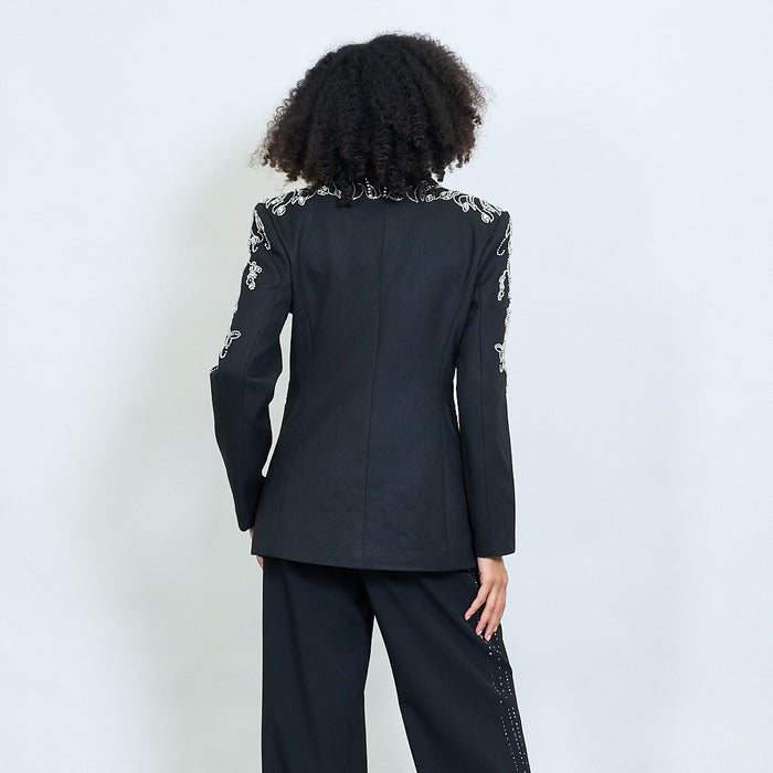 Tailored blazer with crystal floral embroidery wholesale