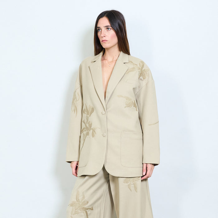 Tailored blazer with floral embroidery wholesale