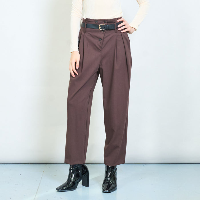 Tailored pleated trousers with belt wholesale