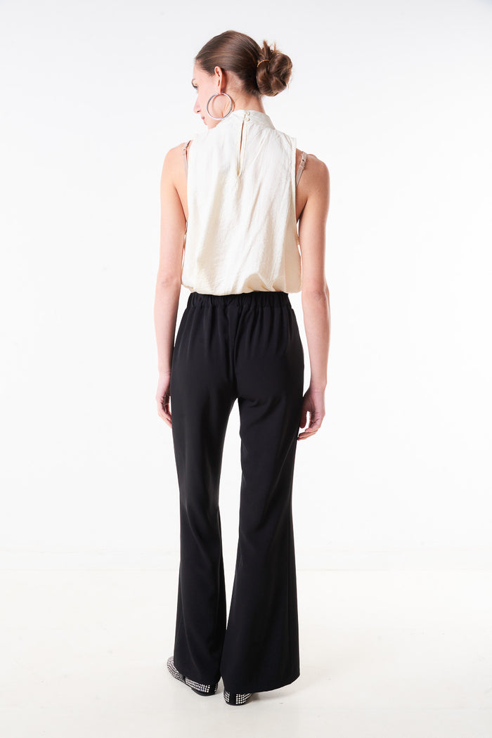 Tailored straight leg trouser with clean waistband design wholesale