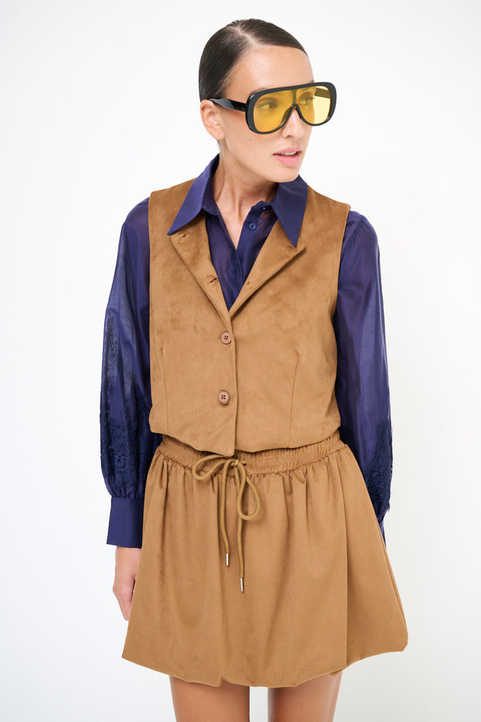 Tailored suede-effect buttoned vest wholesale