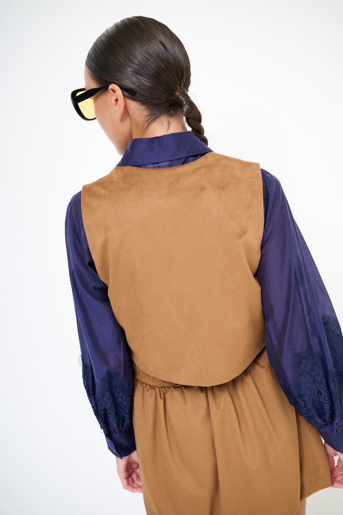 Tailored suede-effect buttoned vest wholesale