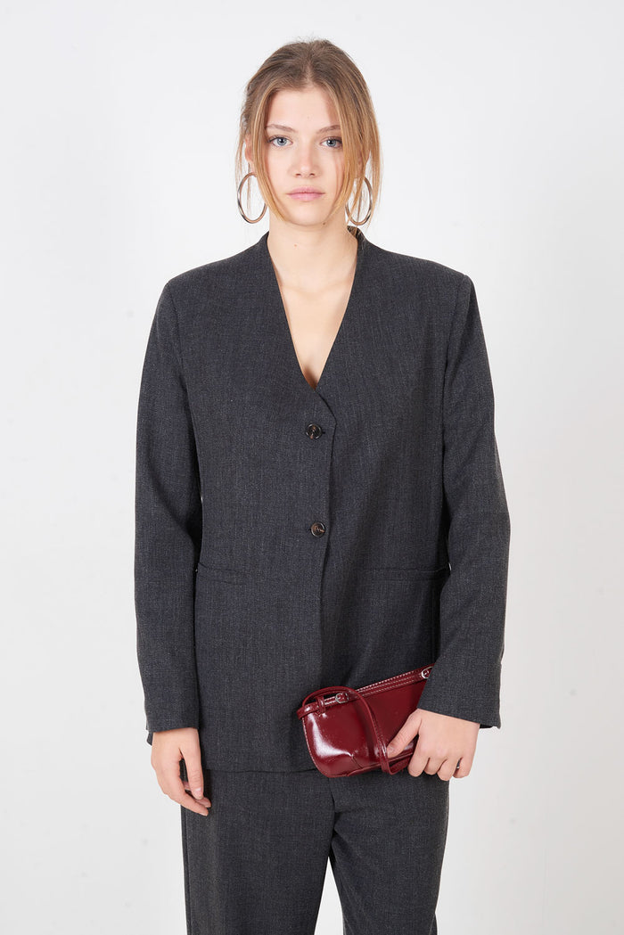 Tailored v neck button front blazer jacket wholesale