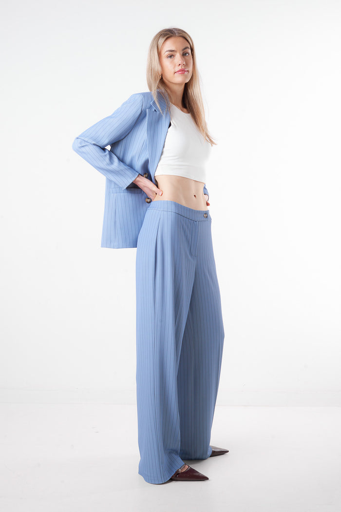 Tailored vertical pinstripe straight leg trousers wholesale