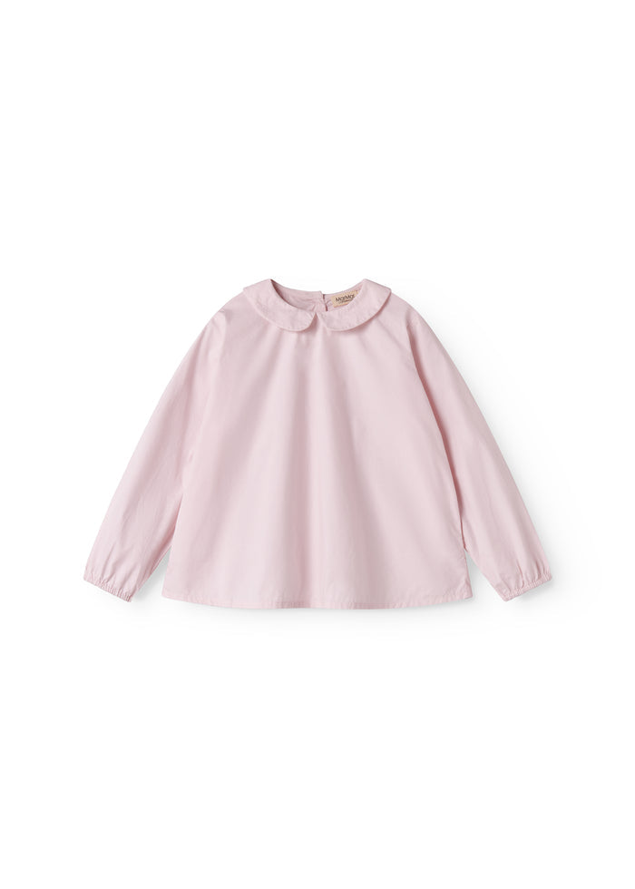 Red children's blouse with collar and long sleeves