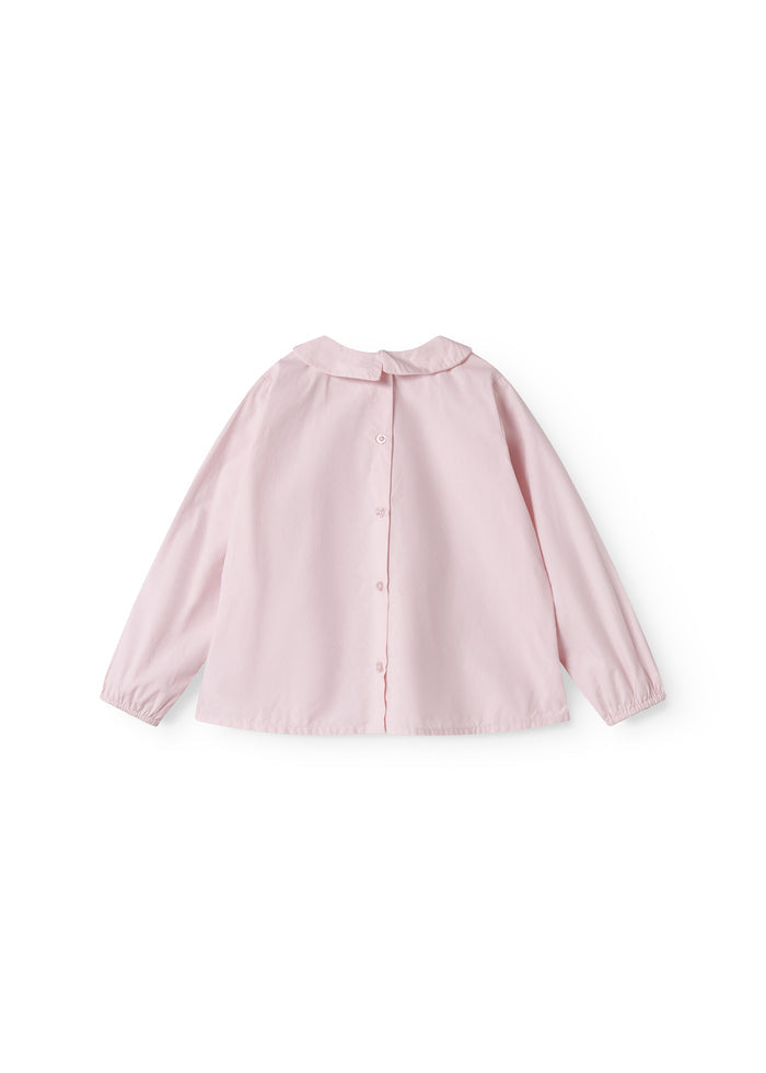 Red children's blouse with collar and long sleeves