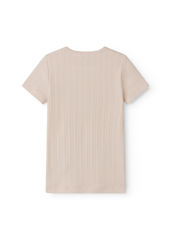 Red short-sleeved pointelle t-shirt for children
