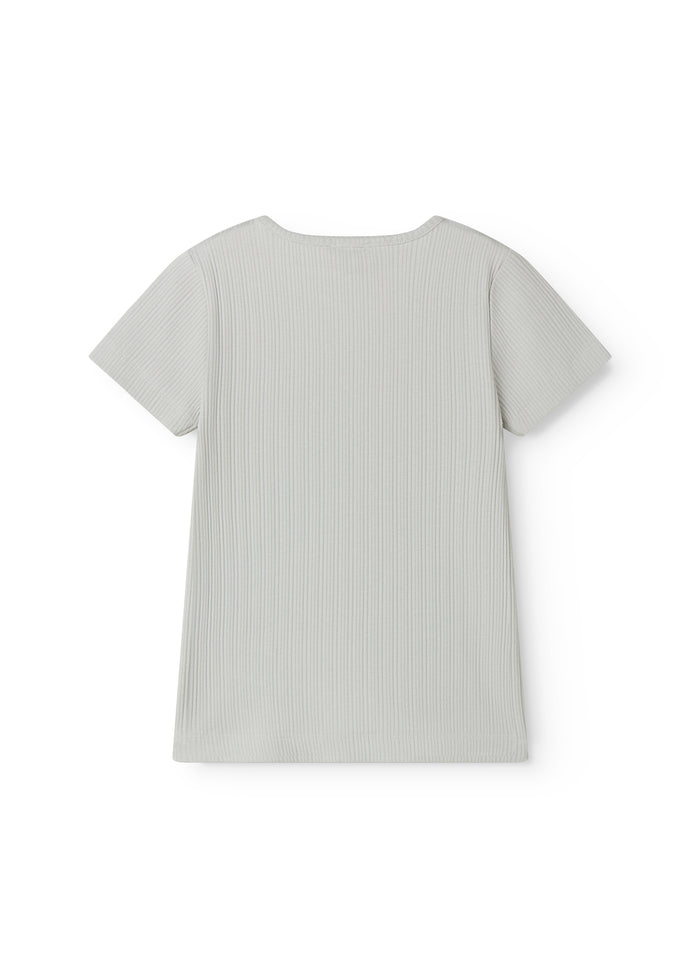 Light green short-sleeved pointelle t-shirt for children