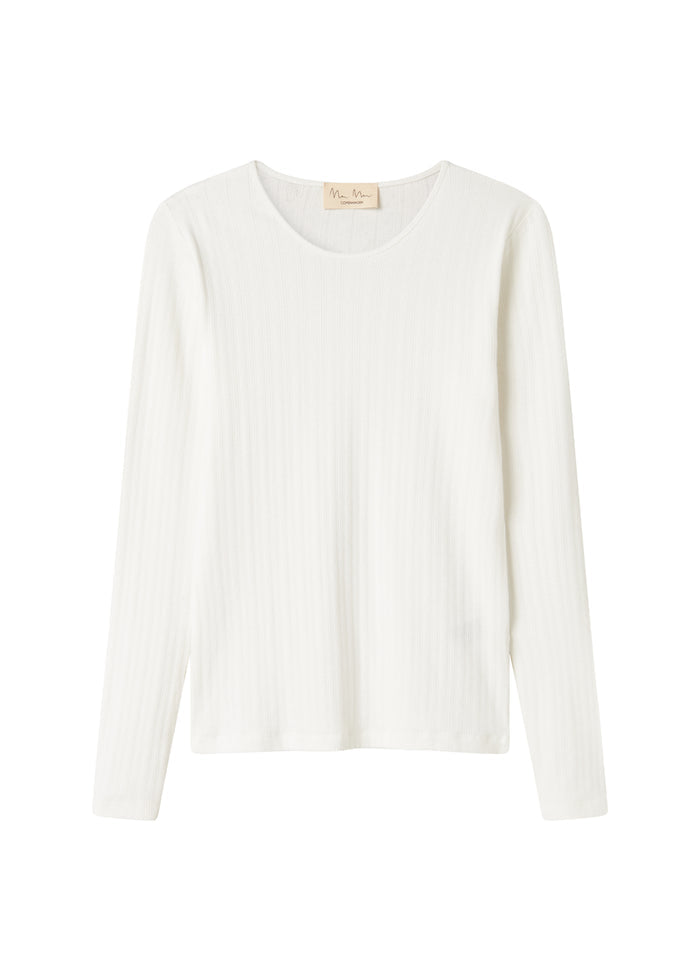 White pointelle blouse for women with long sleeves
