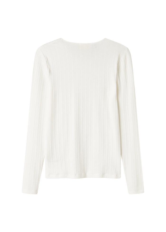 White pointelle blouse for women with long sleeves