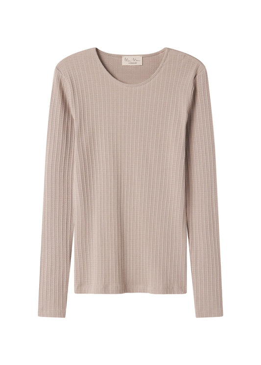 Beige ribbed women's long-sleeved t-shirt
