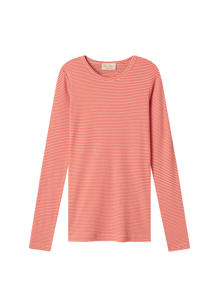 Red and white striped long sleeve T-shirt for women