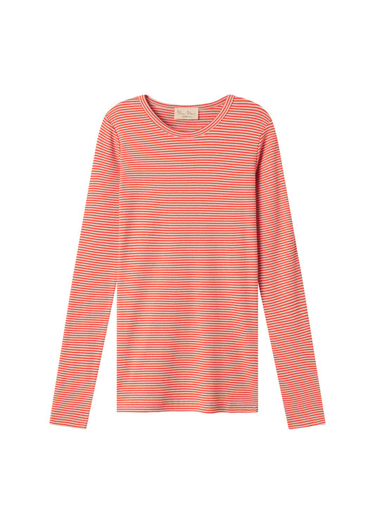 Red and white striped long sleeve T-shirt for women