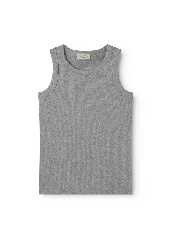 Lysgrå melange tanktop med rund hals, ærmeløs, flad visning
