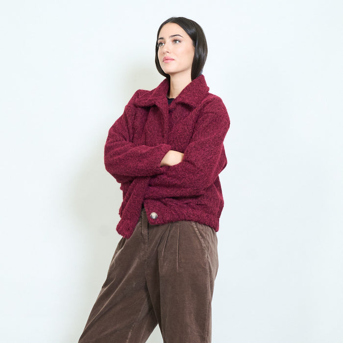 Textured boucle cropped button jacket wholesale