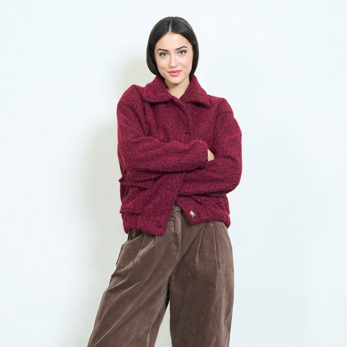 Textured boucle cropped button jacket wholesale